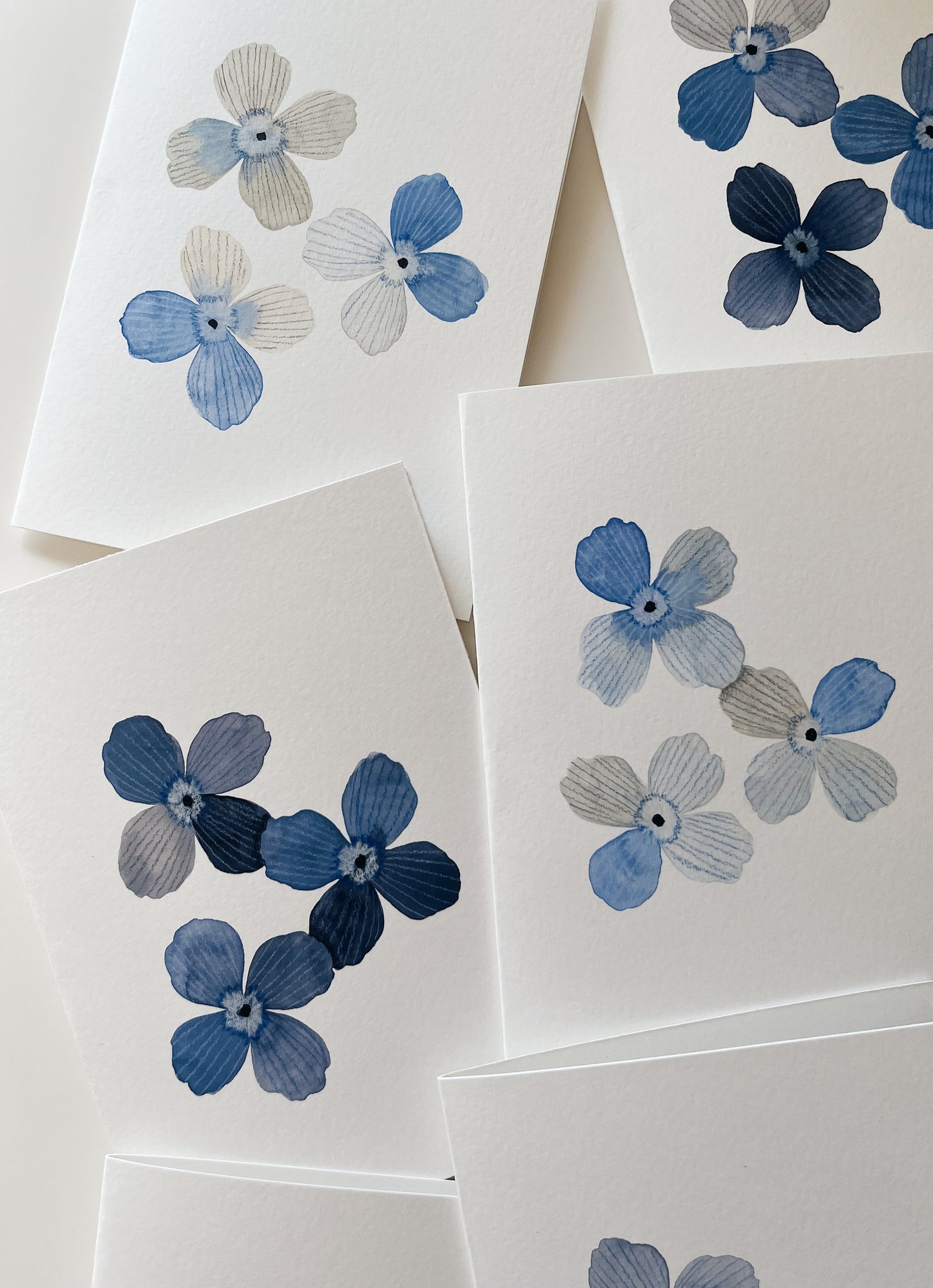 Hand Painted 'Pressed Flower' Greeting Cards - Blue
